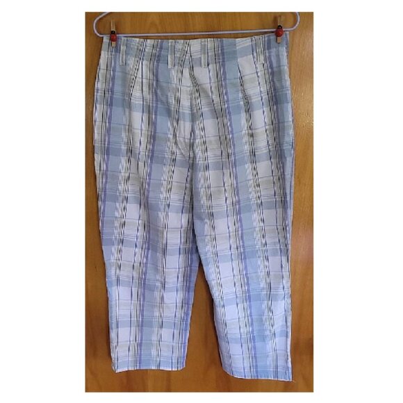 Gloria Vanderbild Blue Plaid Capris Sz 8P Cotton Spandex Lightweight 30" x 20" - Picture 2 of 5